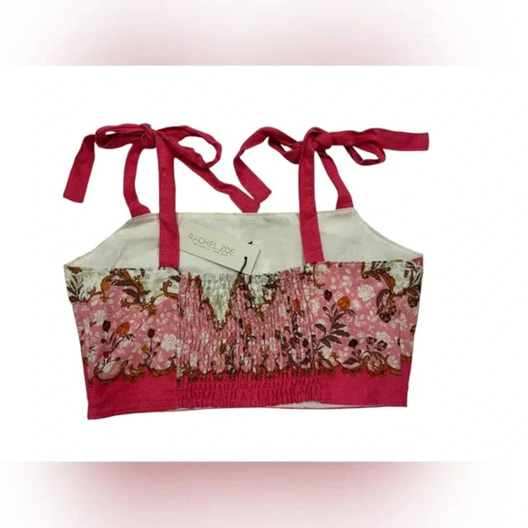 Rachel Zoe NWT Linen Blend Crop Tank Tie Up Floral Pink/White/Gold Size Medium - Picture 6 of 8